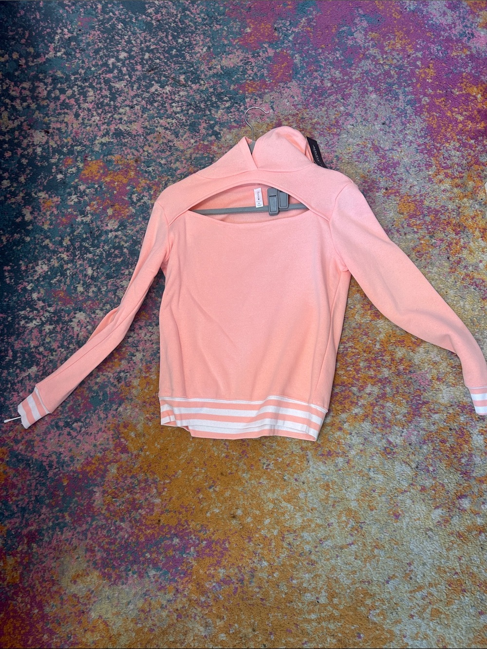 Ideology Pink Open-Back Pullover with White Stripe Hem